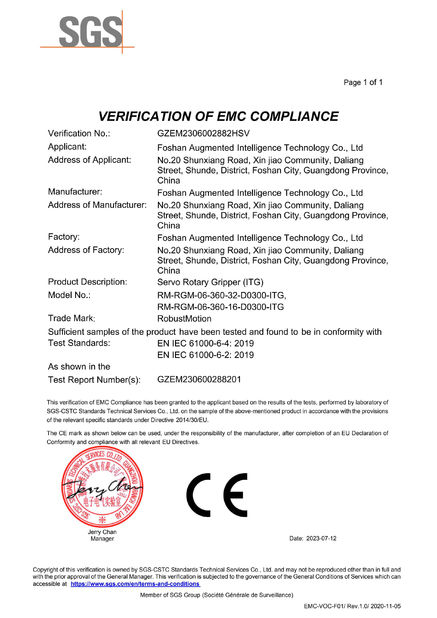Chine Foshan Augmented Intelligence Technology Co., Ltd certifications