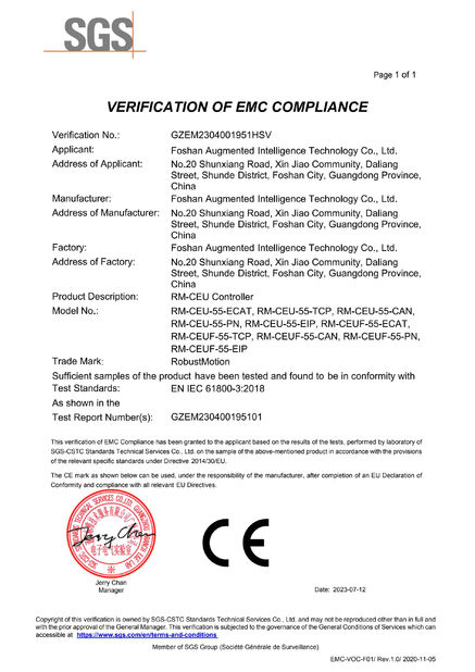 Chine Foshan Augmented Intelligence Technology Co., Ltd certifications